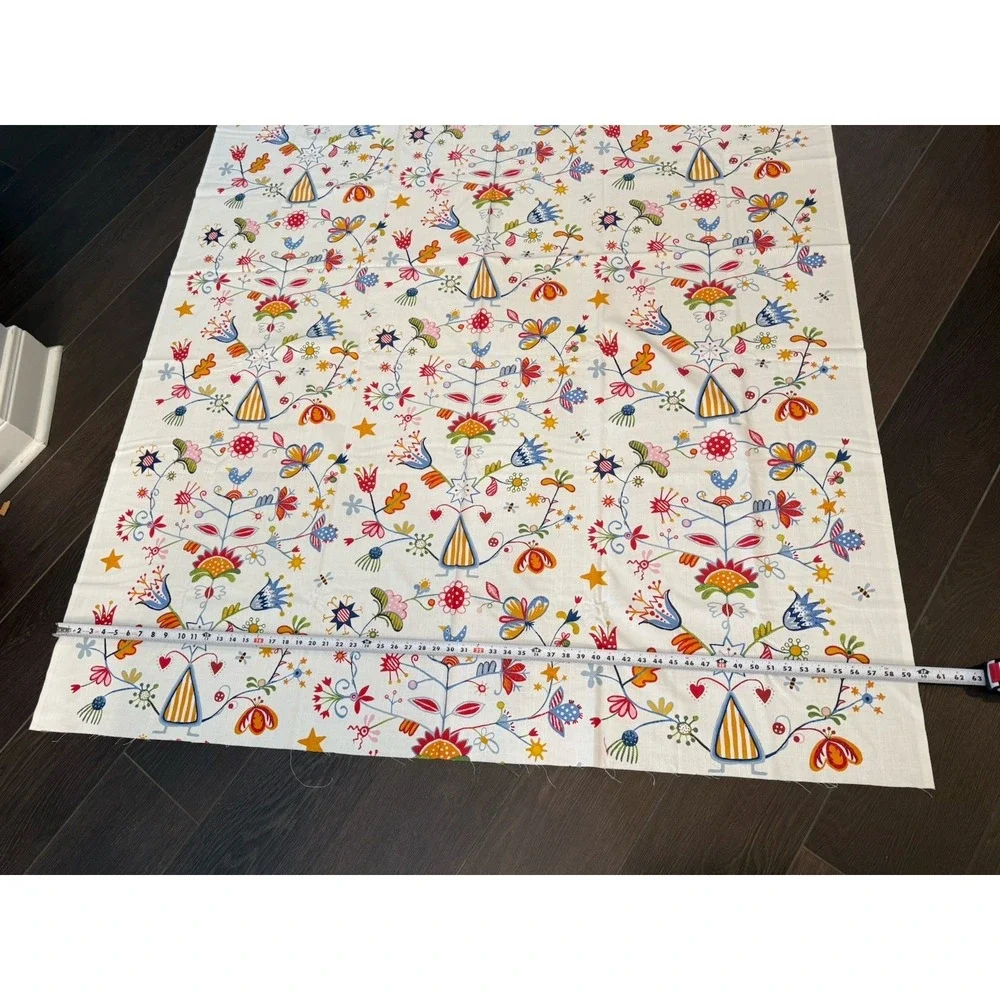 IKEA Alfhild Fagel Cotton Fabric Folk Art  Bird Floral Rare 59x81
